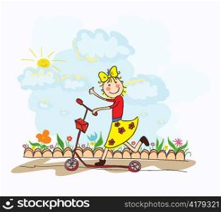 cartoon background with little girl vector illustration