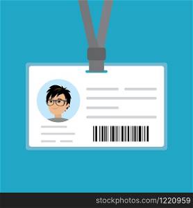 Cartoon badge of the asian male,identification card for businessman,flat vector illustration