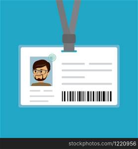 Cartoon badge of the caucasian male,identification card for businessman,flat vector illustration