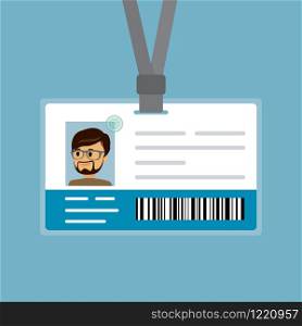 Cartoon badge of the caucasian male,identification card for businessman,flat vector illustration