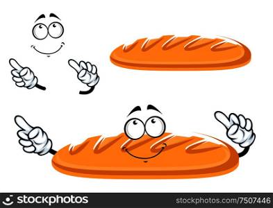 Cartoon baguette bread character isolated on white, for bakery or pastry shop design. Baguette bread character isolated on white