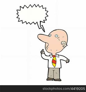 cartoon bald man asking question with speech bubble