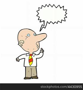 cartoon bald man asking question with speech bubble
