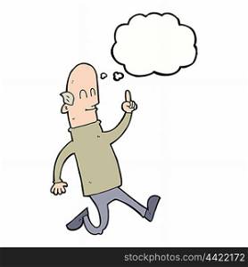 cartoon bald man with idea with thought bubble