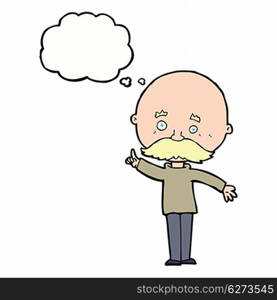 cartoon bald man with idea with thought bubble