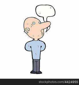 cartoon balding man with speech bubble