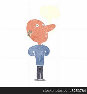 cartoon balding man with speech bubble