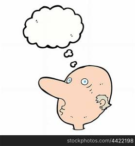 cartoon balding man with thought bubble