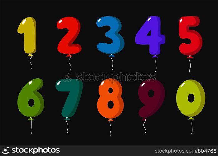 Cartoon balloon numbers for birthday fun kids party celebration invitation card vector set isolated. Colored number, colorful surprise bright illustration. Cartoon balloon numbers for birthday fun kids party celebration invitation card vector set isolated