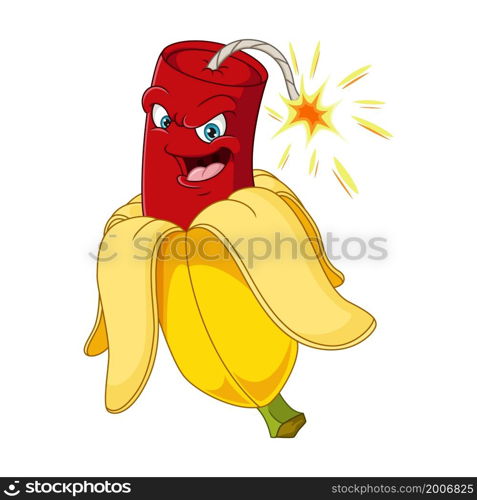 Cartoon banana peel with dynamite mascot