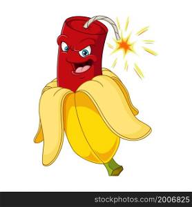 Cartoon banana peel with dynamite mascot