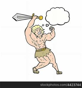 cartoon barbarian hero with thought bubble