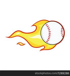 Cartoon Baseball Ball With A Trail Of Flames. Vector Illustration Isolated On White Background