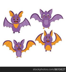 Cartoon bats collection. Halloween elements. Trick or treat concept. Vector illustration in hand drawn style.. Cartoon bats collection. Halloween elements. Trick or treat concept. Vector illustration in hand drawn style