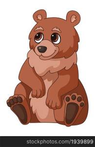Cartoon bear. Brown sitting forest grizzly, smiling cute wild bears character isolated on white background. Cartoon bear. Brown sitting forest grizzly, smiling cute wild bears character