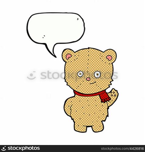 cartoon bear waving with speech bubble