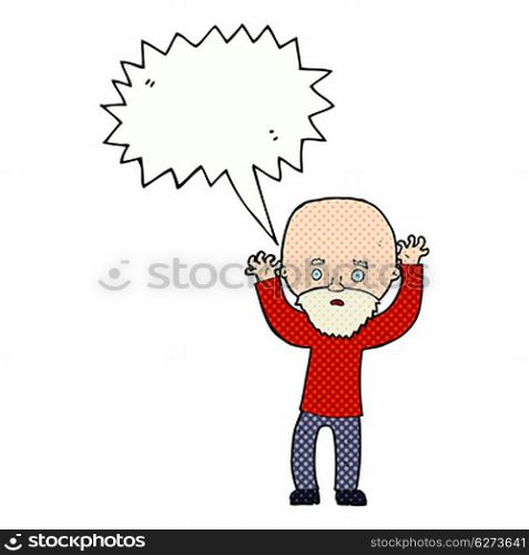 cartoon bearded man panicking with speech bubble
