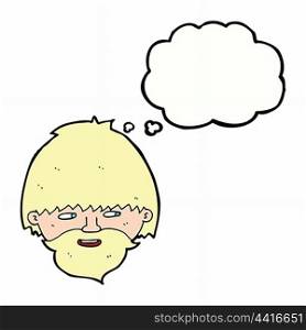 cartoon bearded man with thought bubble