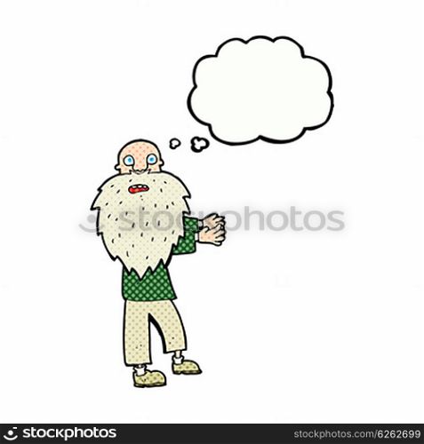 cartoon bearded old man with thought bubble