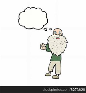 cartoon bearded old man with thought bubble