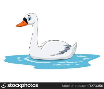 Cartoon beauty swan floats on water