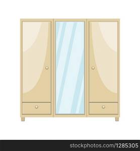 Cartoon bedroom wardrobe with mirror . Vector illustration