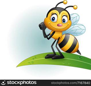 Cartoon bee standing on a leaf