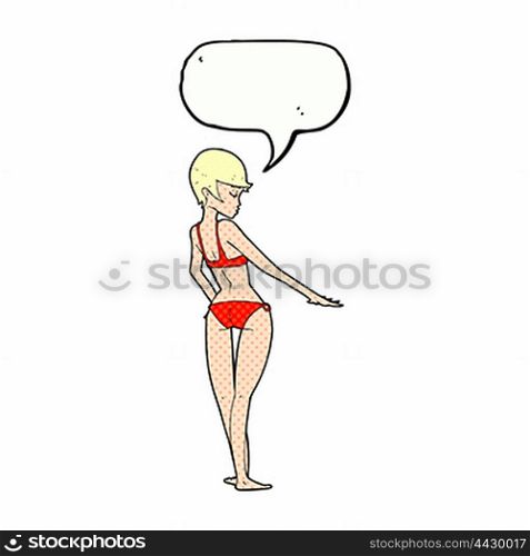 cartoon bikini woman with speech bubble
