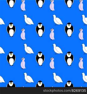 Cartoon bird background pattern seamless. Pigeon pinguin and owl. Vector illustration. Cartoon bird background