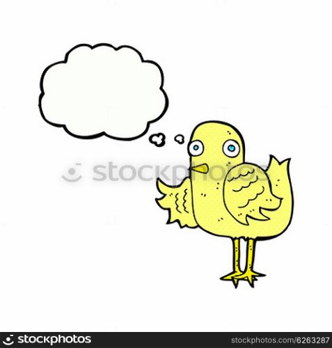 cartoon bird waving wing with thought bubble