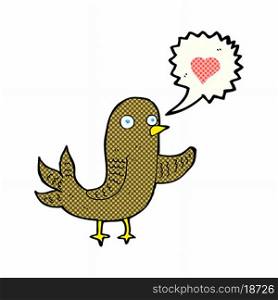 cartoon bird with love heart singing