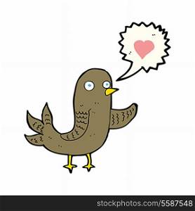 cartoon bird with love heart singing