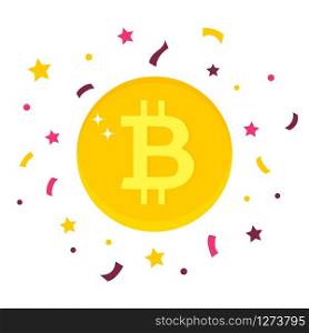 Cartoon Bitcoin. Digital currency. Cryptocurrency isolated on white background. Bitcoin. Digital currency on white background