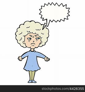 cartoon bitter old woman with speech bubble