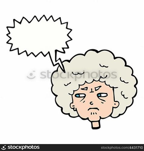 cartoon bitter old woman with speech bubble