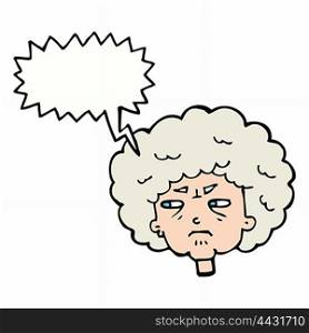 cartoon bitter old woman with speech bubble