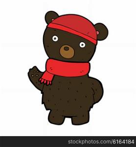 cartoon black bear in winter hat and scarf