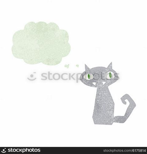 cartoon black cat with thought bubble