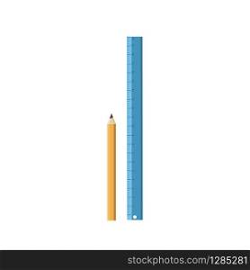cartoon black pencil and blue ruler . Vector illustration