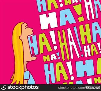 Cartoon blond woman laughing in lively colors