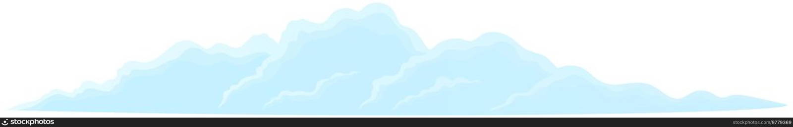 Cartoon blue clouds set on white sky background. Collection of smoke patterns and fog icons. Clouds with different sizes and forms. Cloudscape in air. Natural weather atmosphere elements in flat style. Cartoon blue clouds set on white sky background. Collection of smoke patterns and fog icons
