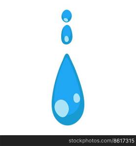Cartoon blue dripping water drop and liquid icon. Shape water is splashing, flowing and water droplet. Clean and fresh aqua and wet bubble. Flowing dew vector illustration