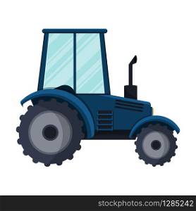 Cartoon blue farm tractor . Vector illustration