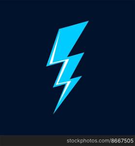 Cartoon blue lightning, flash, thunderbolt. Vector thunder bolt of blue light, electric energy, magical power or storm weather lightning strike. Cartoon blue lightning, flash, thunderbolt icon