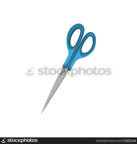 Cartoon blue stationery scissors . Vector illustration