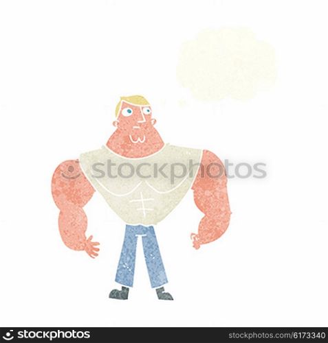 cartoon body builder with thought bubble