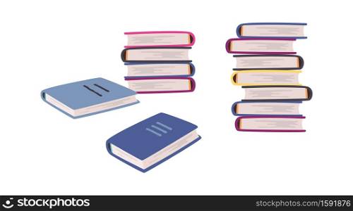 Cartoon books. Stack of blue cover book collection, pile of encyclopedias and dictionaries for studying at home and library knowledge and wisdom symbol vector textbook isolated on white background set. Cartoon books. Stack of blue cover book collection, pile of encyclopedias and dictionaries for studying at home and library knowledge and wisdom symbol vector textbook set