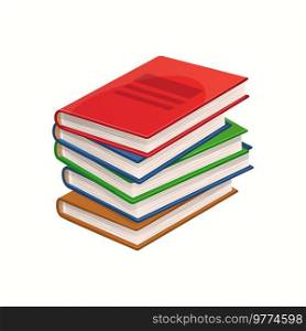 Cartoon books, textbooks and bestsellers stack. Isolated vector pile of school encyclopedia volumes, schoolbooks, dictionary, library literature, novel, fairytale or verses with colorful covers. Cartoon books, textbooks and bestsellers stack