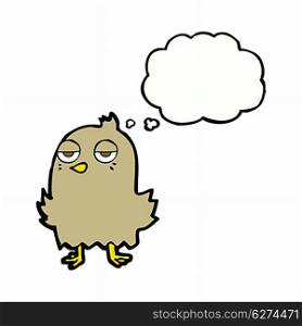 cartoon bored bird with thought bubble