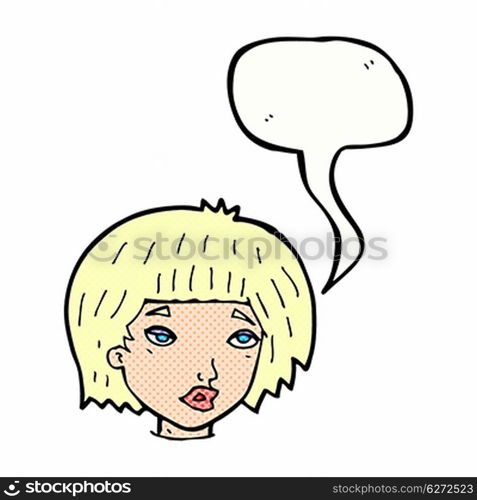 cartoon bored looking woman with speech bubble